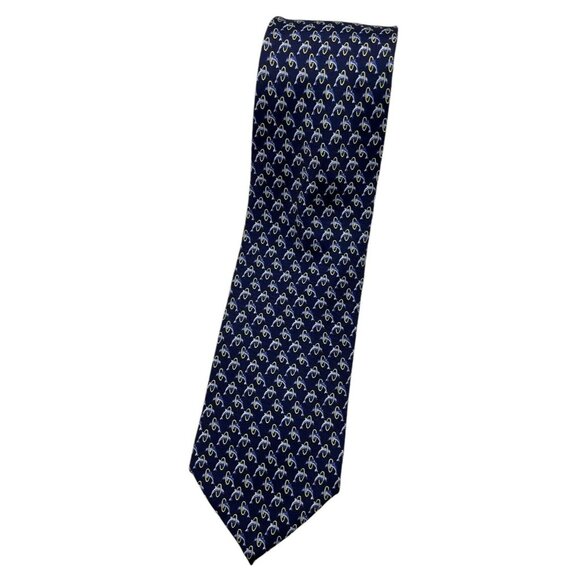 BROOKS BROTHERS Men's 100% Silk Necktie DESIGNER Tie Blue Dolphin W:3.7" EUC